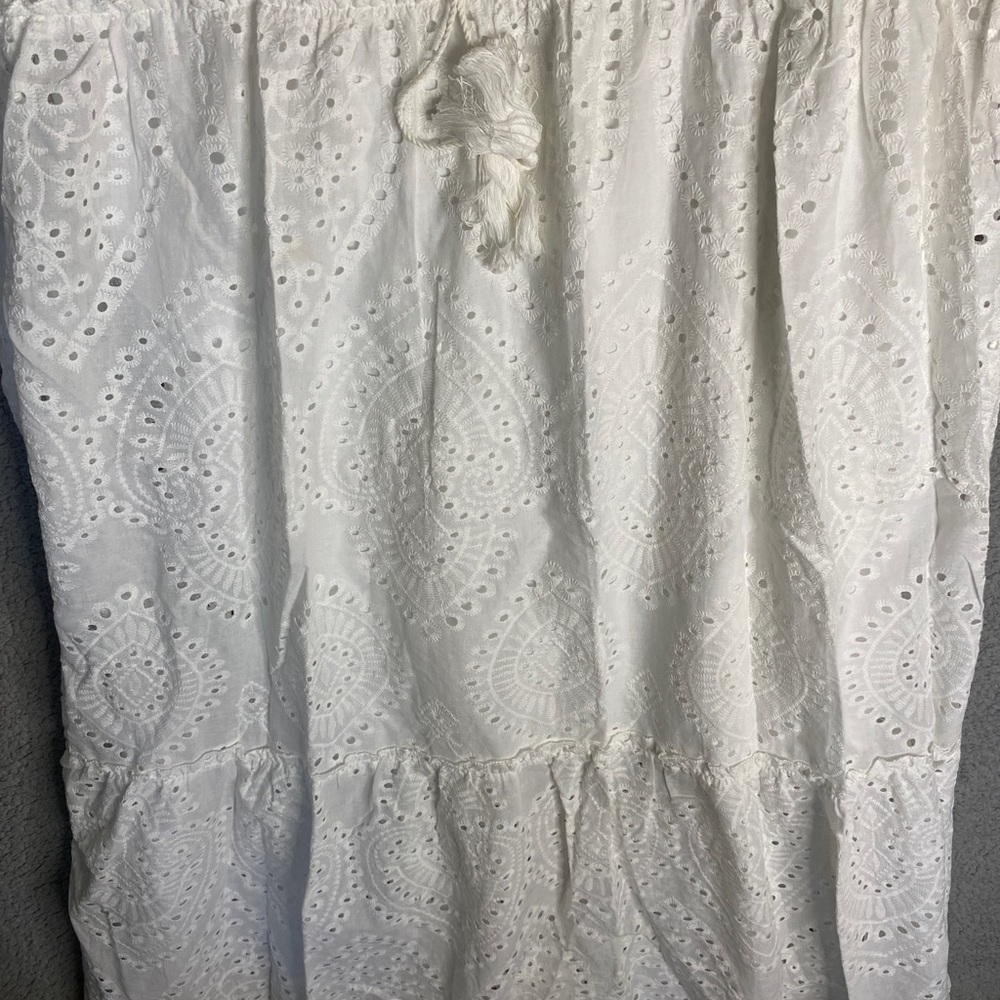 Womens 2XL Eyelet Hole Tiered Dress Long Maxi White peasant Cottagecore - Picture 4 of 12